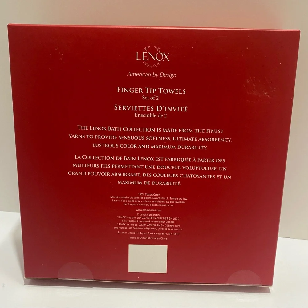 Lenox Ribbon & Holly Finger Tip Towels Set of 2 Christmas Holiday Embroidery NIB